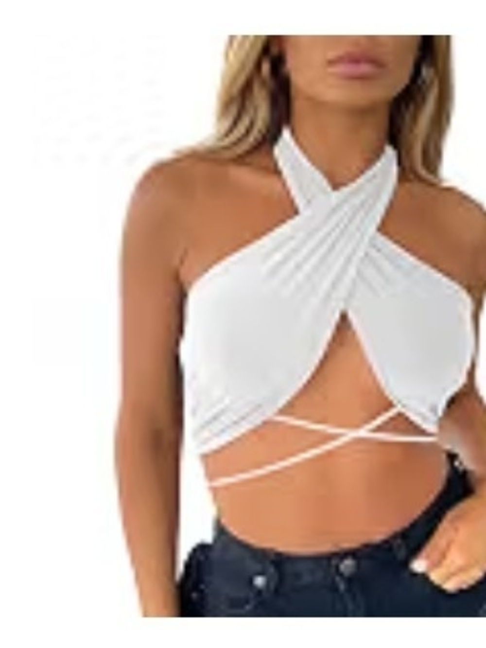 Women’s White Crisscross Halter Crop Top